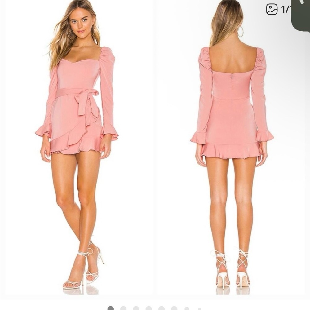 Revolve Blush Pink Ruffle Wrap Mini Dress XS Long Sleeve Khloe More to Come $84